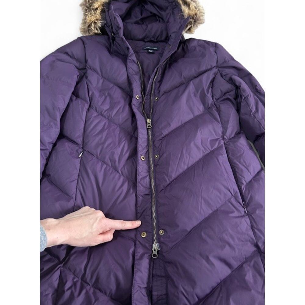 Land’s End Women’s Purple Down Puffer Jacket Faux Fur Hood Size P Med 10-12 - Picture 6 of 11